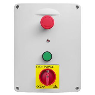Contenedor con botones START y hongo STOP, luce y interruptor seccionador